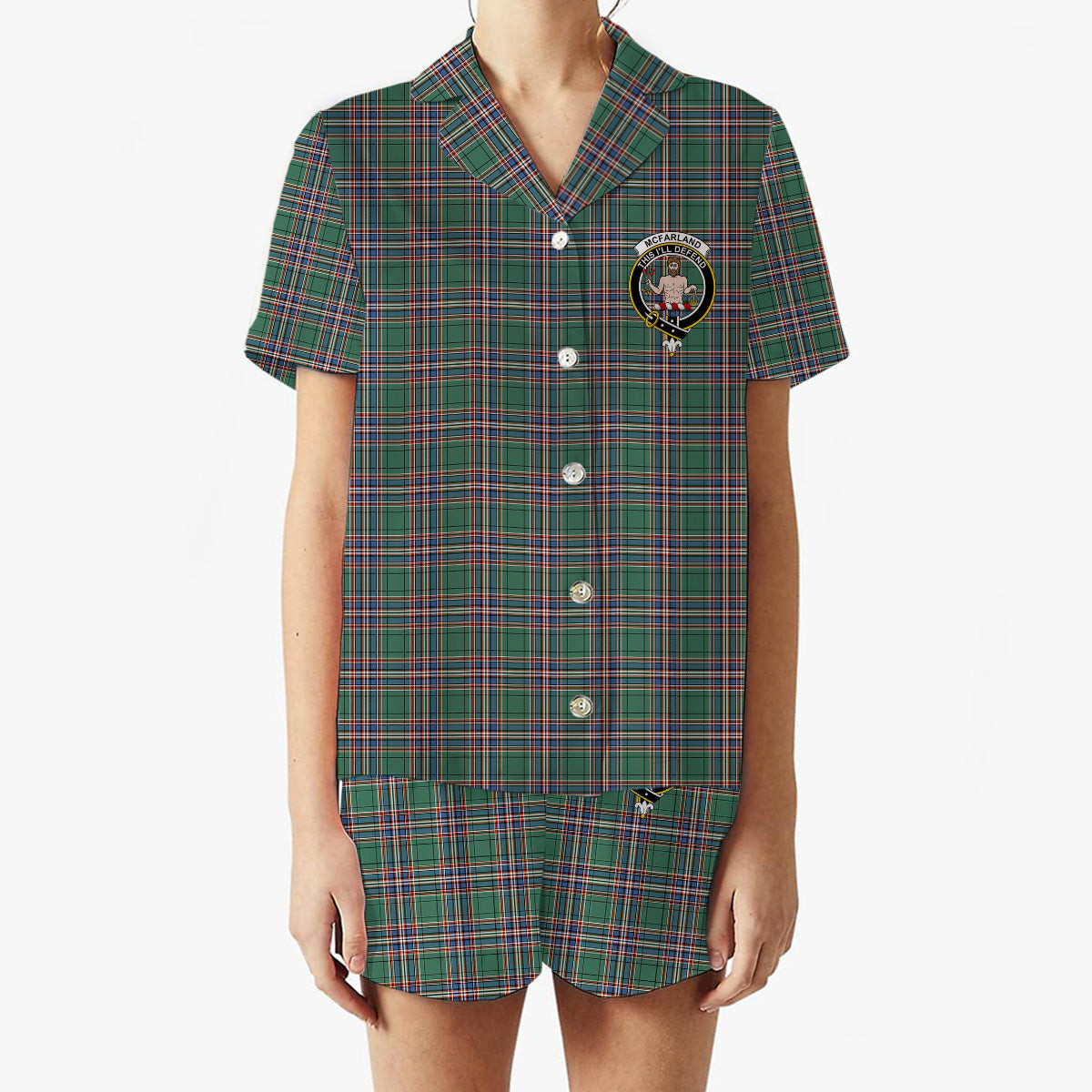 ScotsTee Shop Scottish McFarland Hunting Ancient Crest Women's Short Sleeve Short Set Tartan Pyjama Set