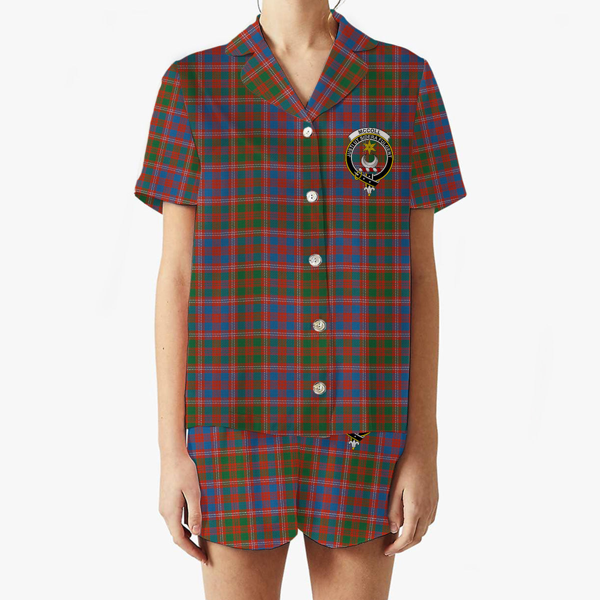 ScotsTee Shop Scottish McColl Hunting Ancient Crest Women's Short Sleeve Short Set Tartan Pyjama Set