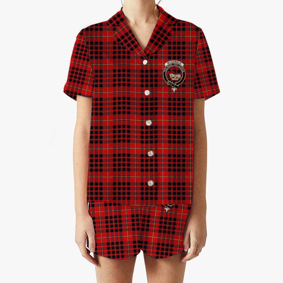 ScotsTee Shop Scottish McDonald of Ardnamurchan Modern Crest Women's Short Sleeve Short Set Tartan Pyjama Set