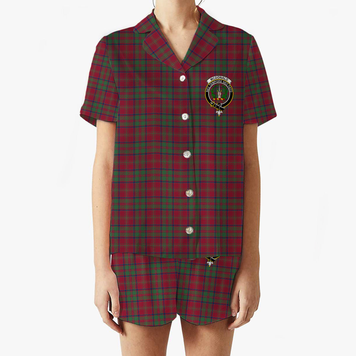 ScotsTee Shop Scottish McDonald of Glencoe Modern Crest Women's Short Sleeve Short Set Tartan Pyjama Set