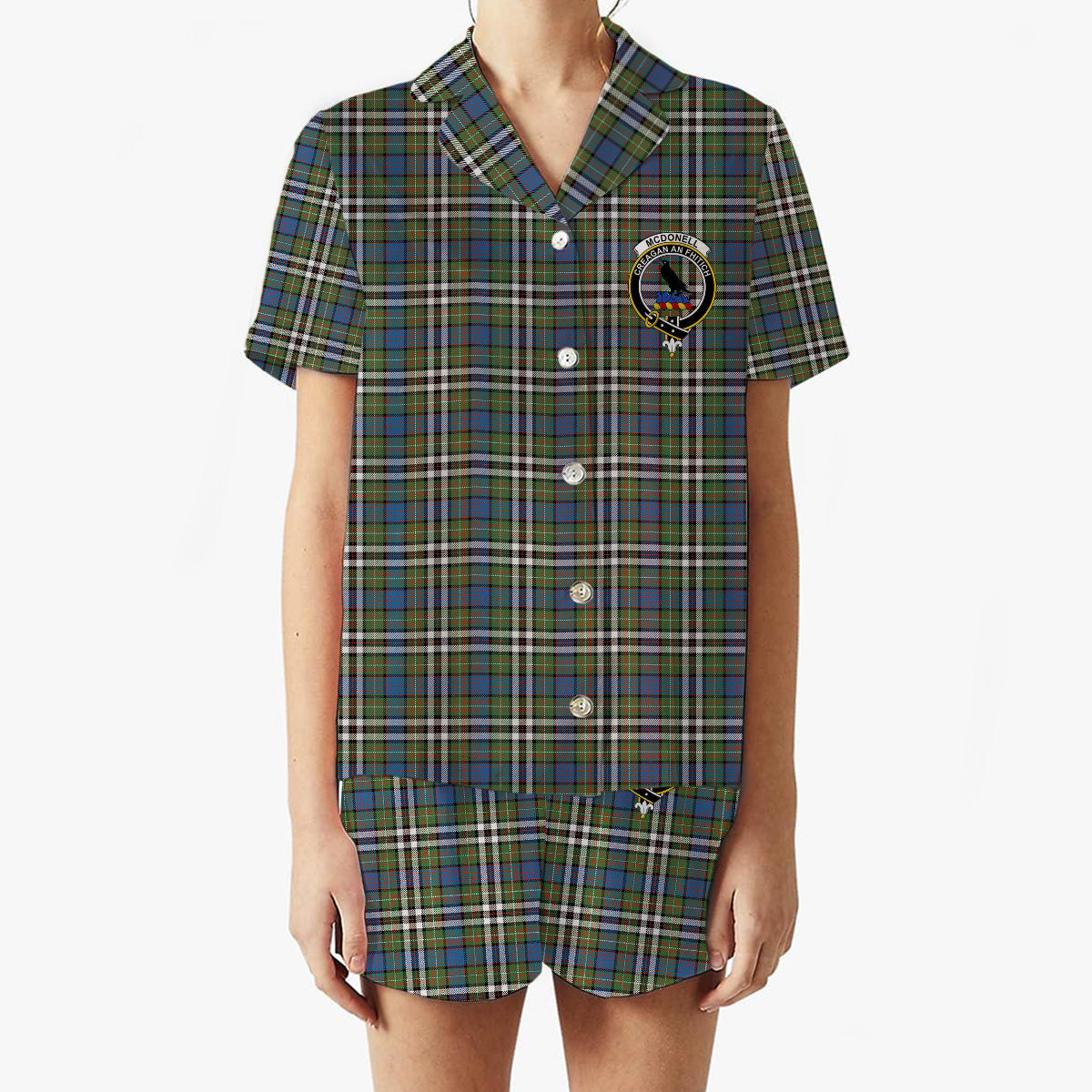 ScotsTee Shop Scottish McDonell of Glengarry Dress Ancient Crest Women's Short Sleeve Short Set Tartan Pyjama Set