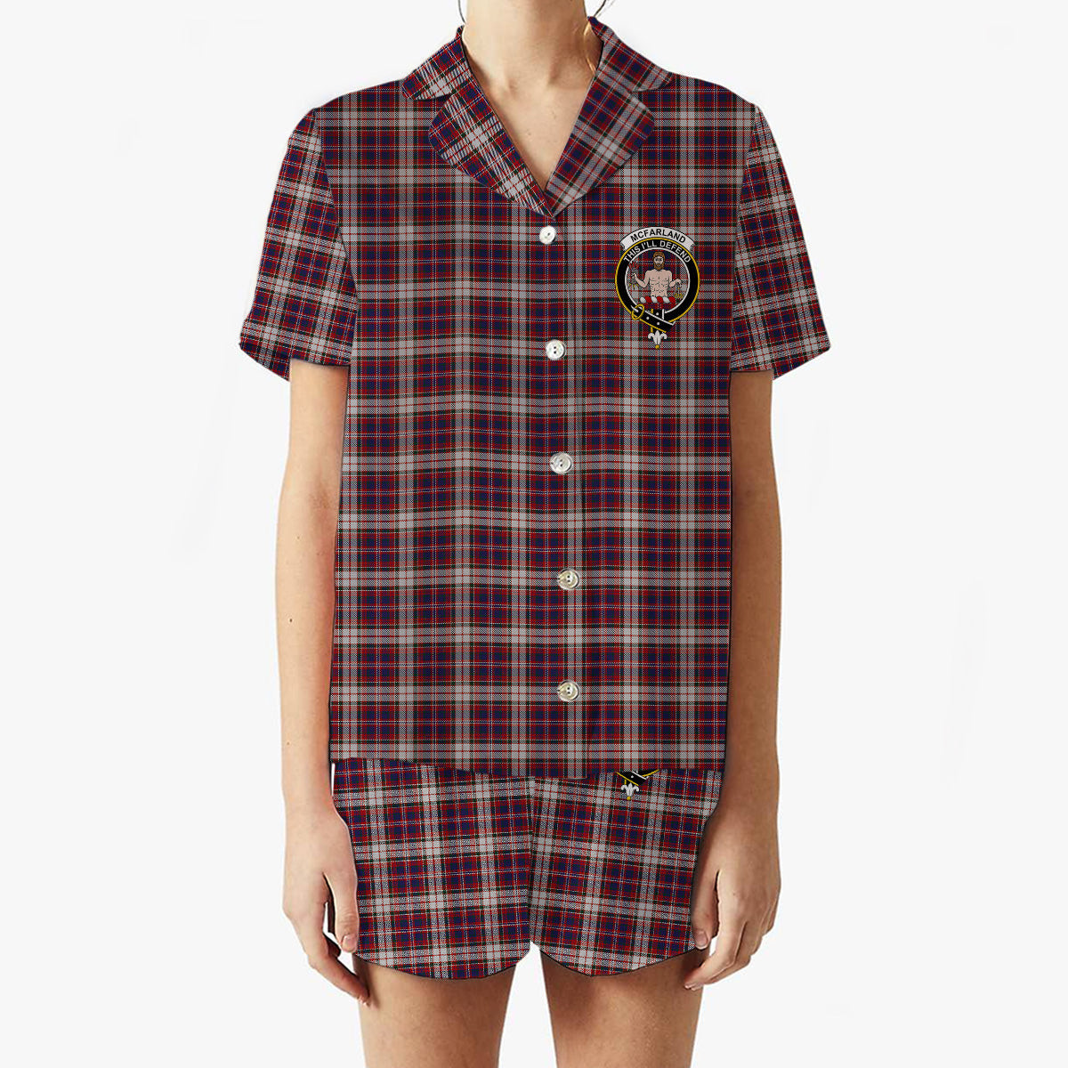 ScotsTee Shop Scottish McFarland Dress Crest Women's Short Sleeve Short Set Tartan Pyjama Set