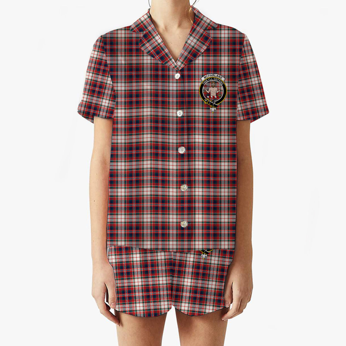 ScotsTee Shop Scottish McFarlane Dress Modern Crest Women's Short Sleeve Short Set Tartan Pyjama Set