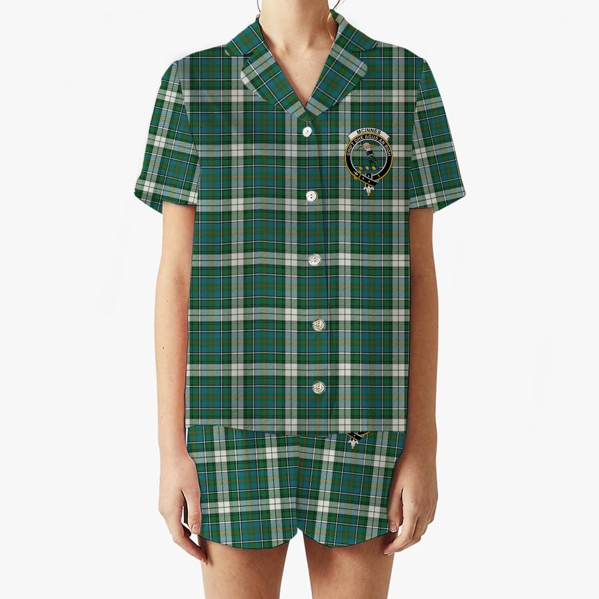 ScotsTee Shop Scottish McInnes Dress Ancient Crest Women's Short Sleeve Short Set Tartan Pyjama Set