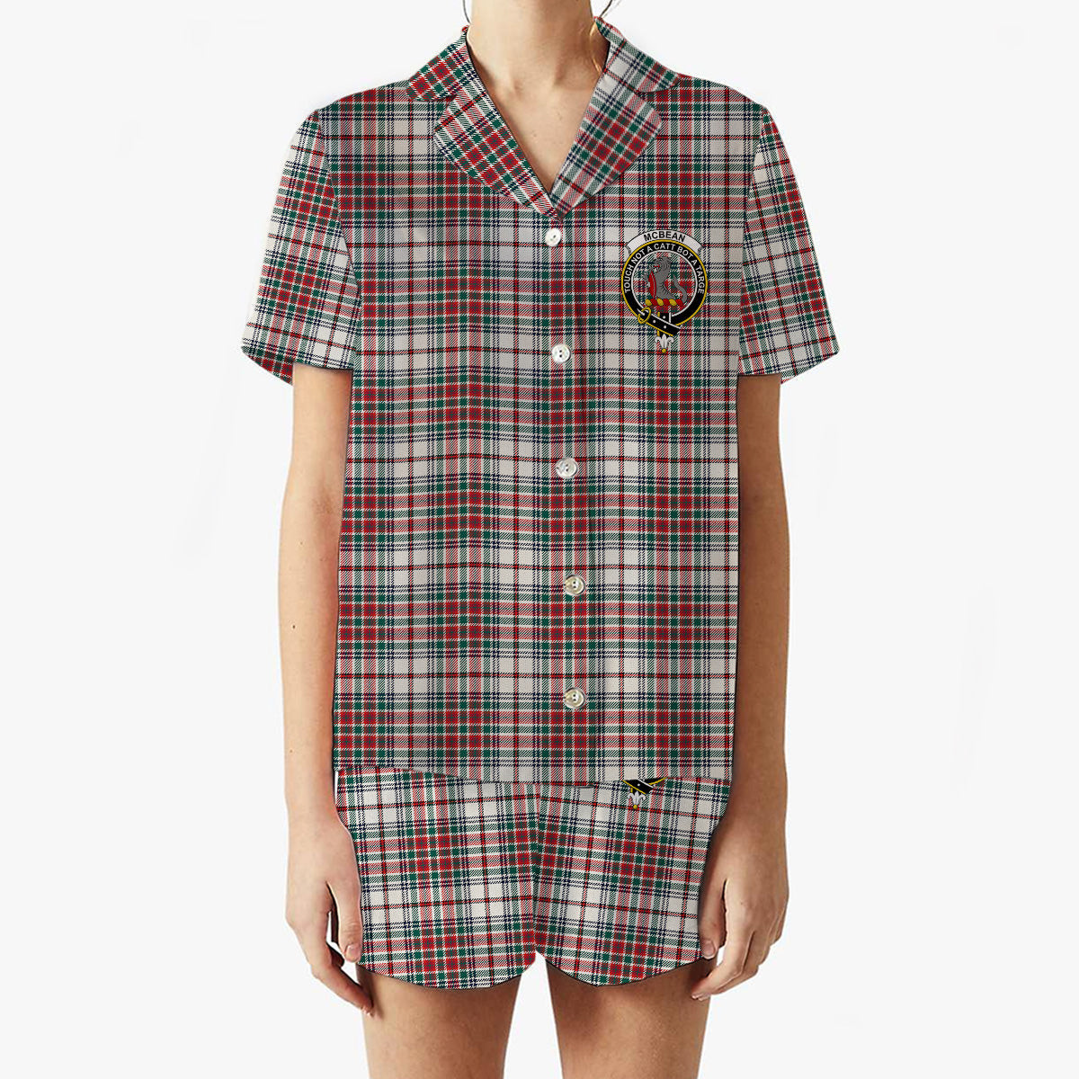 ScotsTee Shop Scottish McBean Dress Modern Crest Women's Short Sleeve Short Set Tartan Pyjama Set