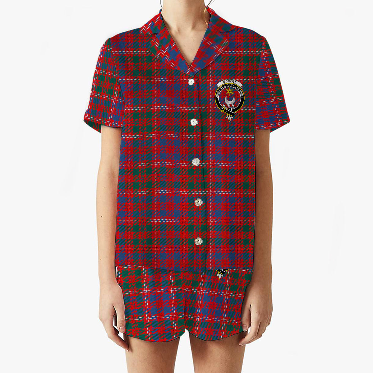 ScotsTee Shop Scottish McColl Hunting Modern Crest Women's Short Sleeve Short Set Tartan Pyjama Set