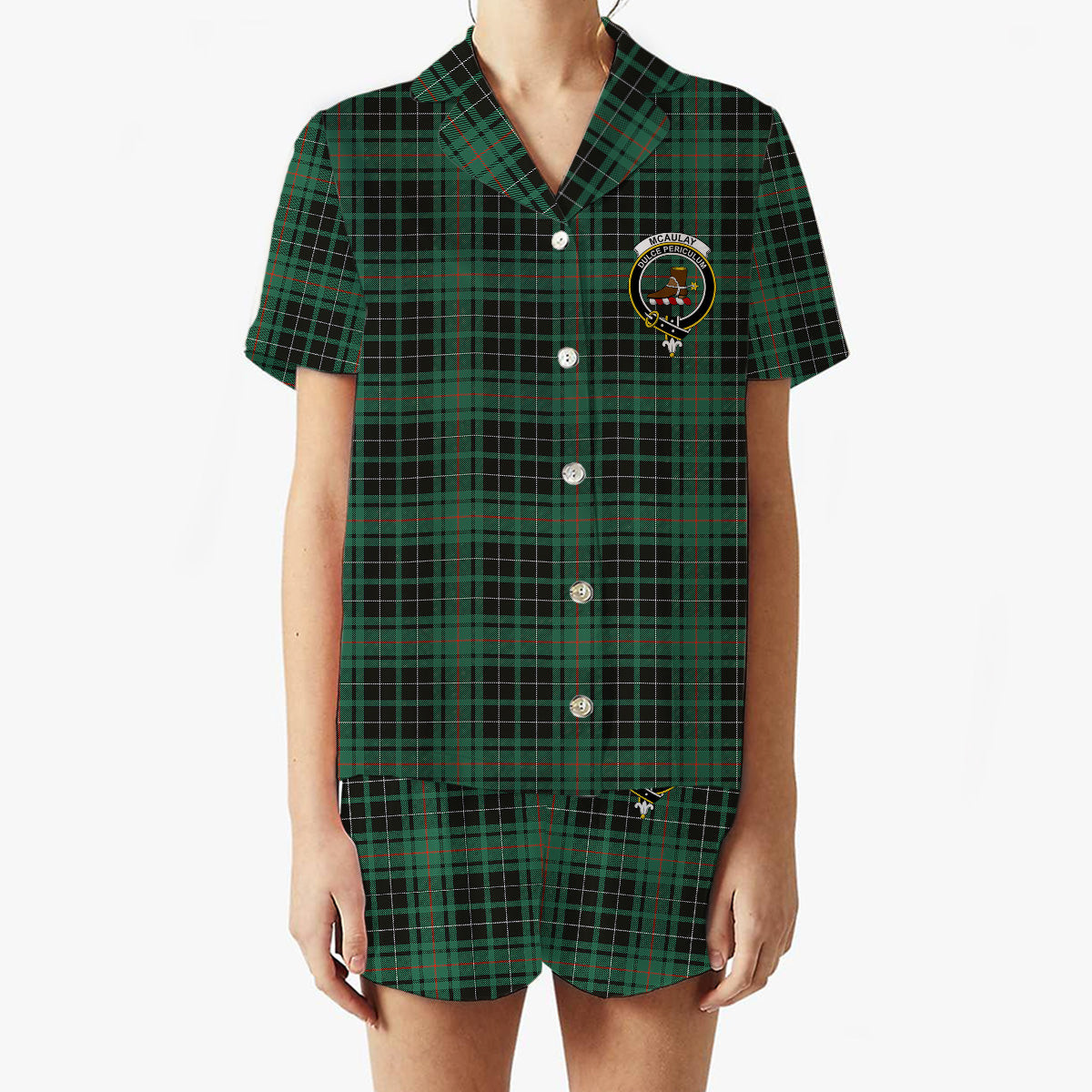 ScotsTee Shop Scottish McAulay Hunting Ancient Crest Women's Short Sleeve Short Set Tartan Pyjama Set