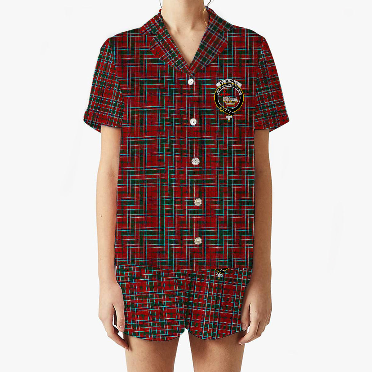 ScotsTee Shop Scottish McDonald of Lochmaddy Crest Women's Short Sleeve Short Set Tartan Pyjama Set