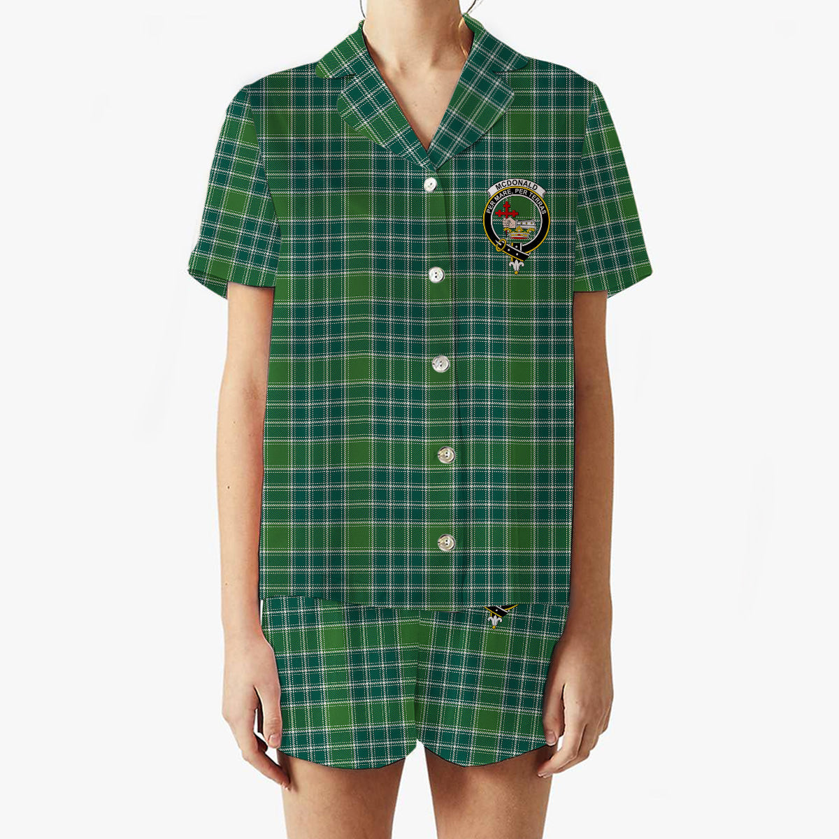 ScotsTee Shop Scottish McDonald Lord of the Isles Hunting Ancient Crest Women's Short Sleeve Short Set Tartan Pyjama Set