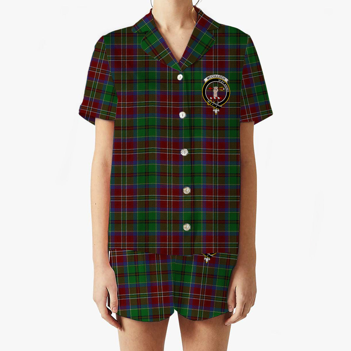 ScotsTee Shop Scottish McCulloch Crest Women's Short Sleeve Short Set Tartan Pyjama Set