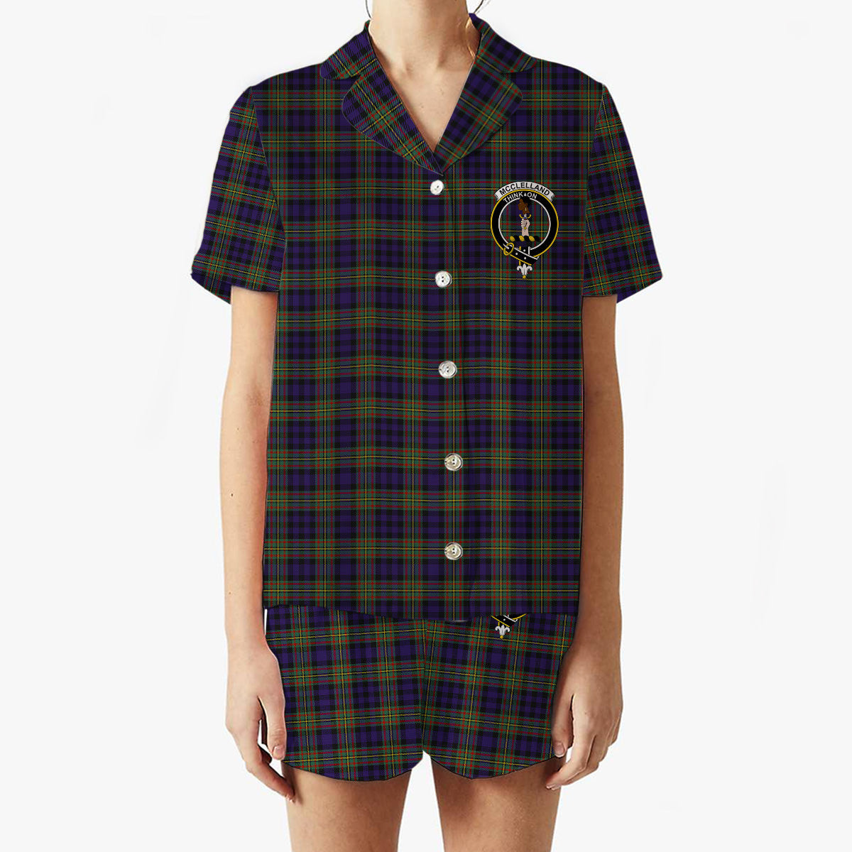 ScotsTee Shop Scottish McClelland Modern Crest Women's Short Sleeve Short Set Tartan Pyjama Set