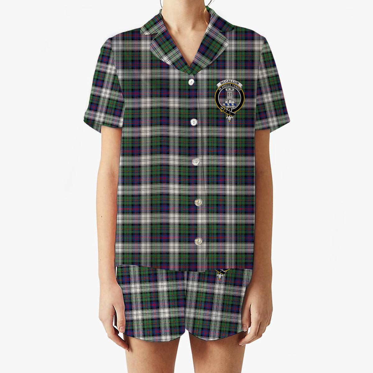 ScotsTee Shop Scottish McCallum Dress Modern Crest Women's Short Sleeve Short Set Tartan Pyjama Set