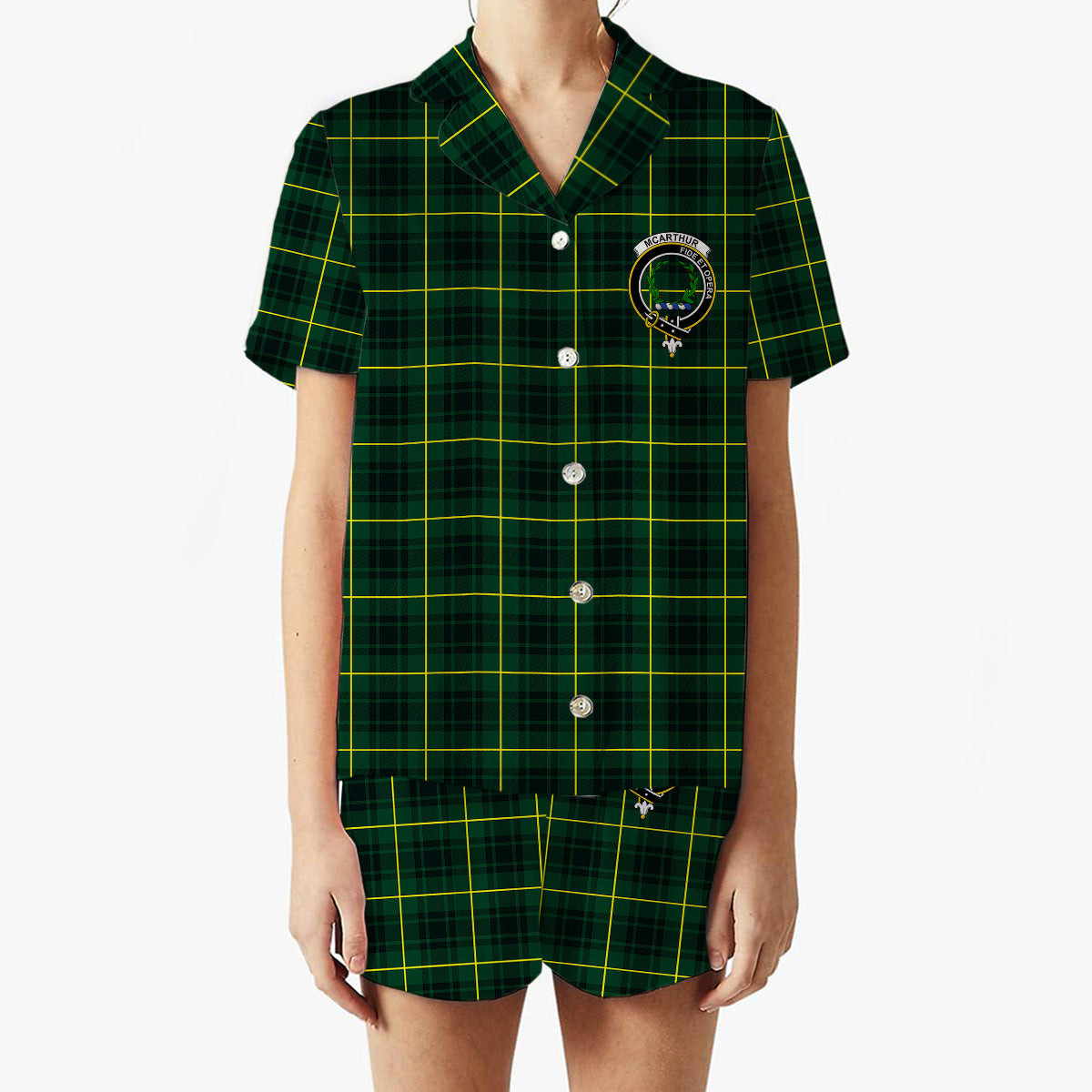 ScotsTee Shop Scottish McArthur Modern Crest Women's Short Sleeve Short Set Tartan Pyjama Set