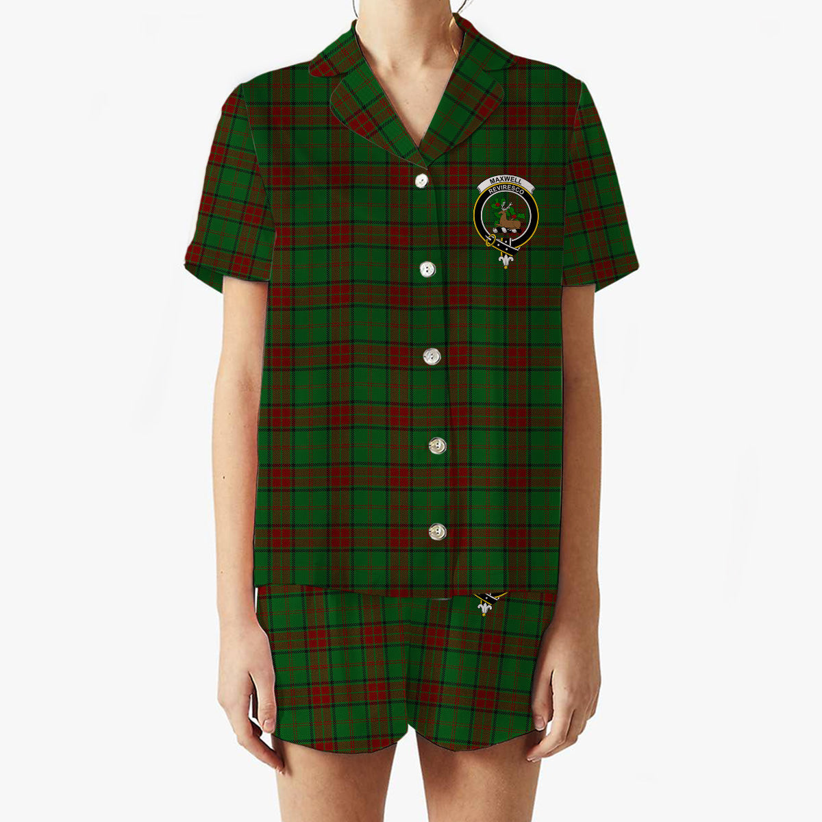 ScotsTee Shop Scottish Maxwell Hunting Crest Women's Short Sleeve Short Set Tartan Pyjama Set