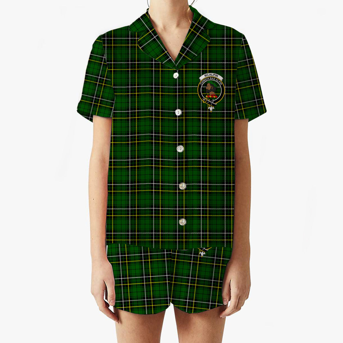 ScotsTee Shop Scottish McAlpin Modern Crest Women's Short Sleeve Short Set Tartan Pyjama Set