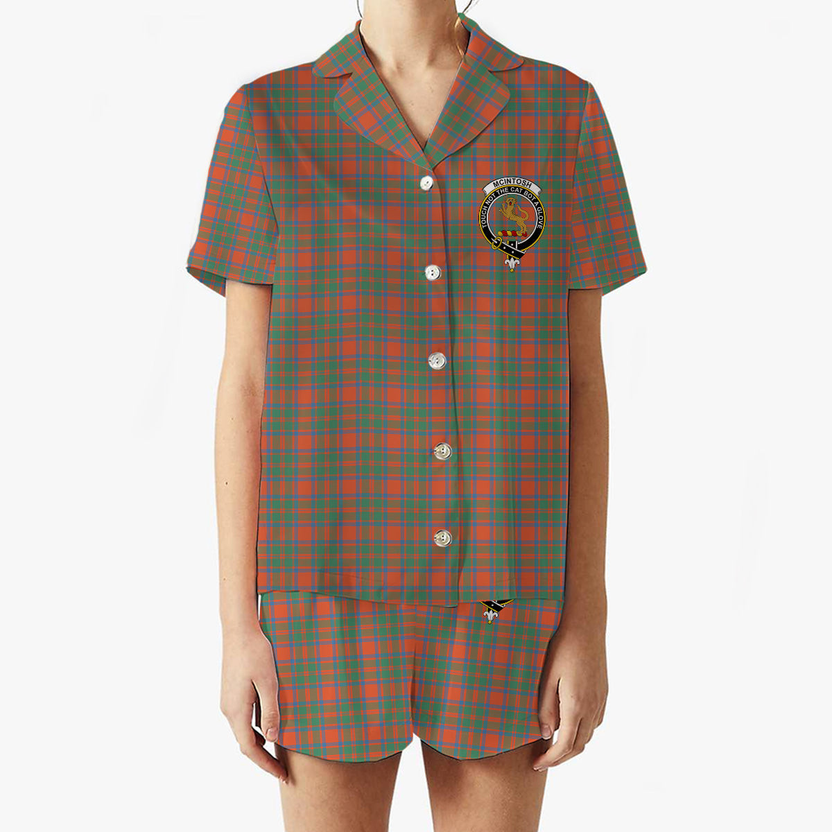 ScotsTee Shop Scottish McIntosh Ancient Crest Women's Short Sleeve Short Set Tartan Pyjama Set