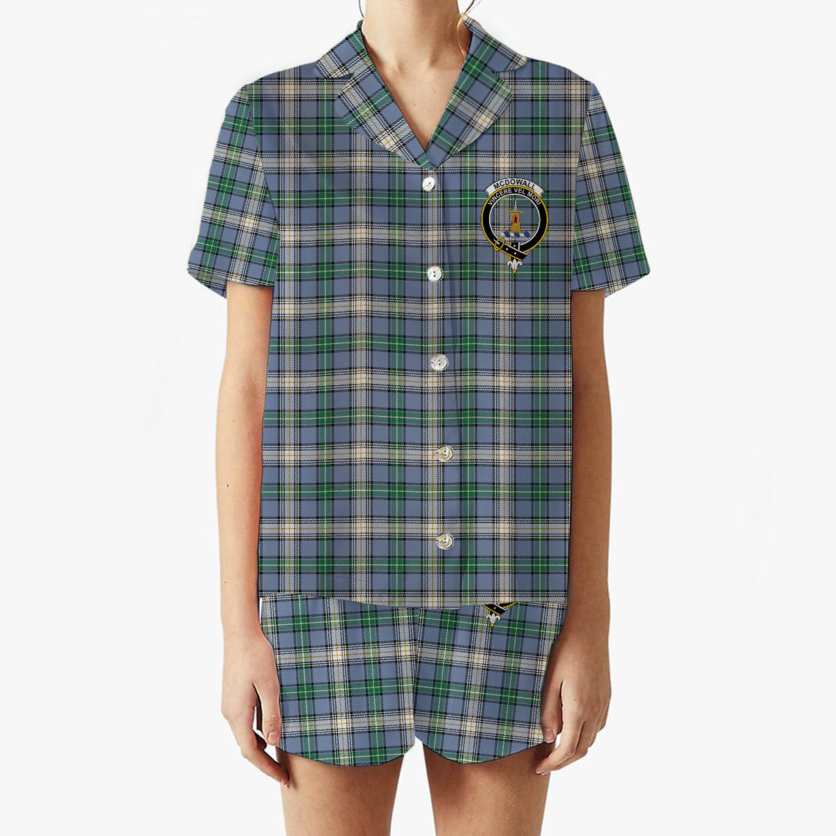 ScotsTee Shop Scottish McDowall Ancient Crest Women's Short Sleeve Short Set Tartan Pyjama Set