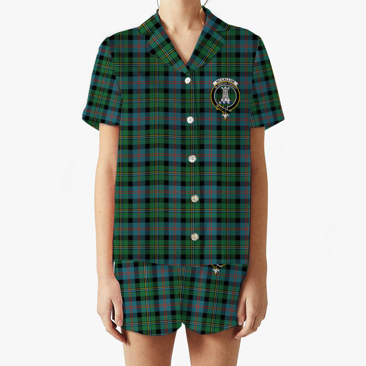 ScotsTee Shop Scottish McCallum Ancient Crest Women's Short Sleeve Short Set Tartan Pyjama Set