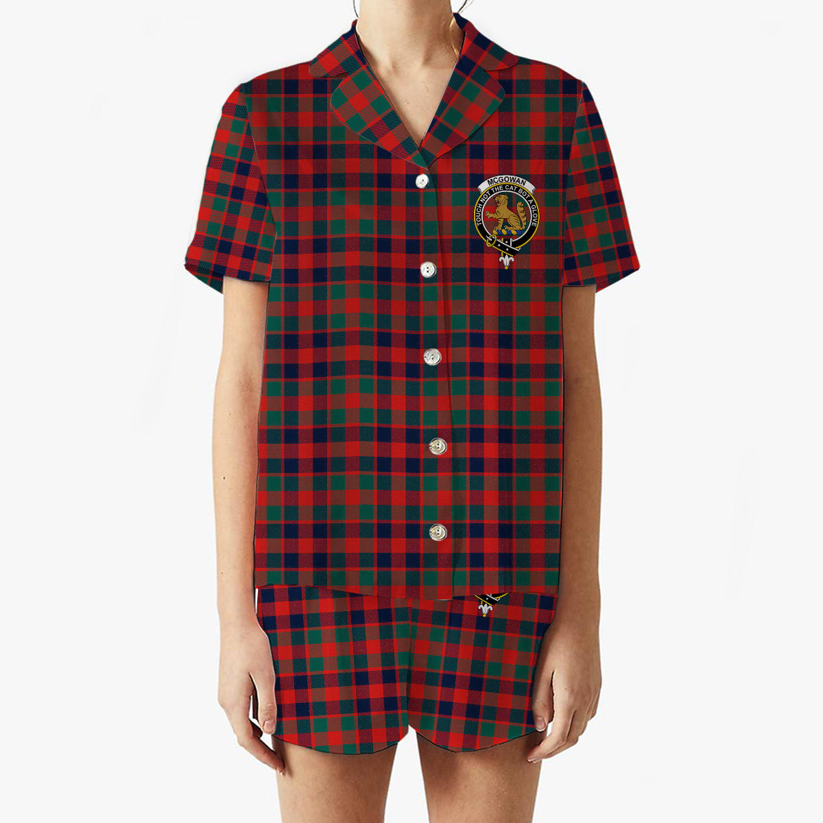 ScotsTee Shop Scottish McGowan Modern Crest Women's Short Sleeve Short Set Tartan Pyjama Set