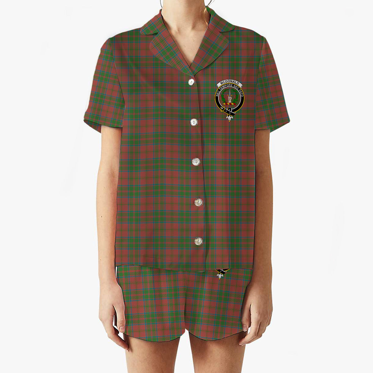 ScotsTee Shop Scottish McDonald of Glencoe Ancient Crest Women's Short Sleeve Short Set Tartan Pyjama Set