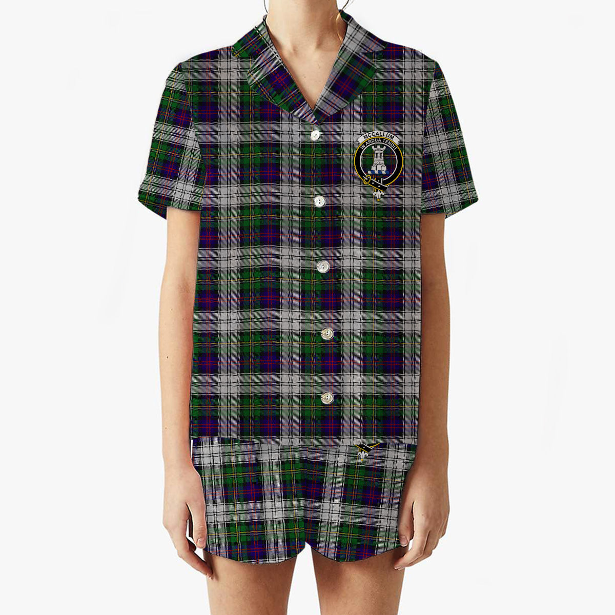 ScotsTee Shop Scottish McCallum Dress Crest Women's Short Sleeve Short Set Tartan Pyjama Set