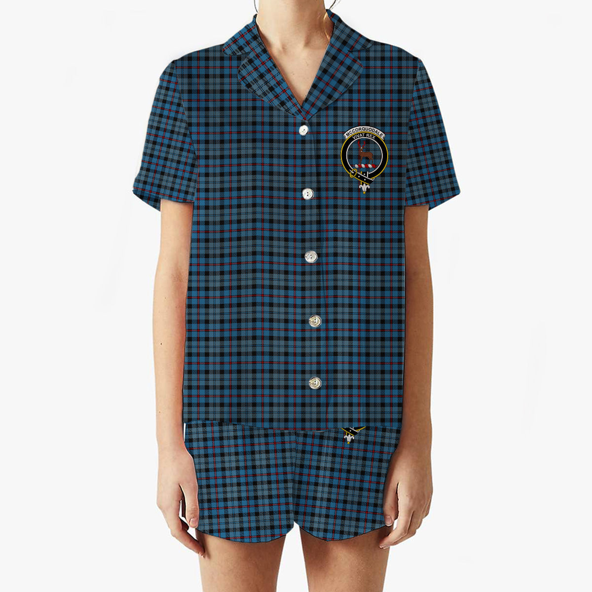 ScotsTee Shop Scottish McCorquodale Crest Women's Short Sleeve Short Set Tartan Pyjama Set