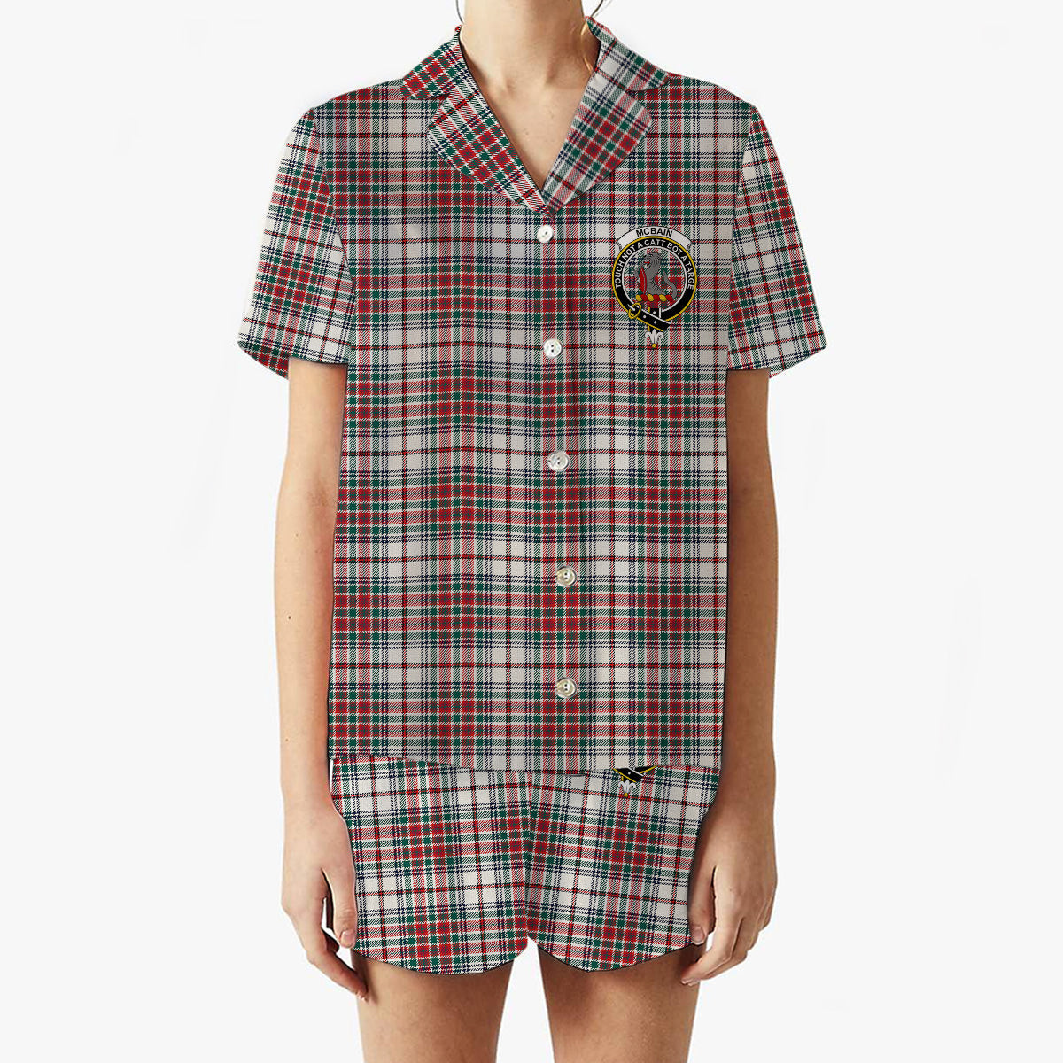 ScotsTee Shop Scottish McBain Dress Modern Crest Women's Short Sleeve Short Set Tartan Pyjama Set