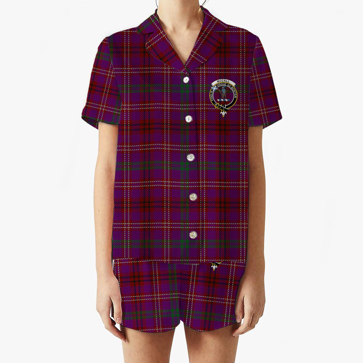 ScotsTee Shop Scottish McCall (Caithness) Crest Women's Short Sleeve Short Set Tartan Pyjama Set