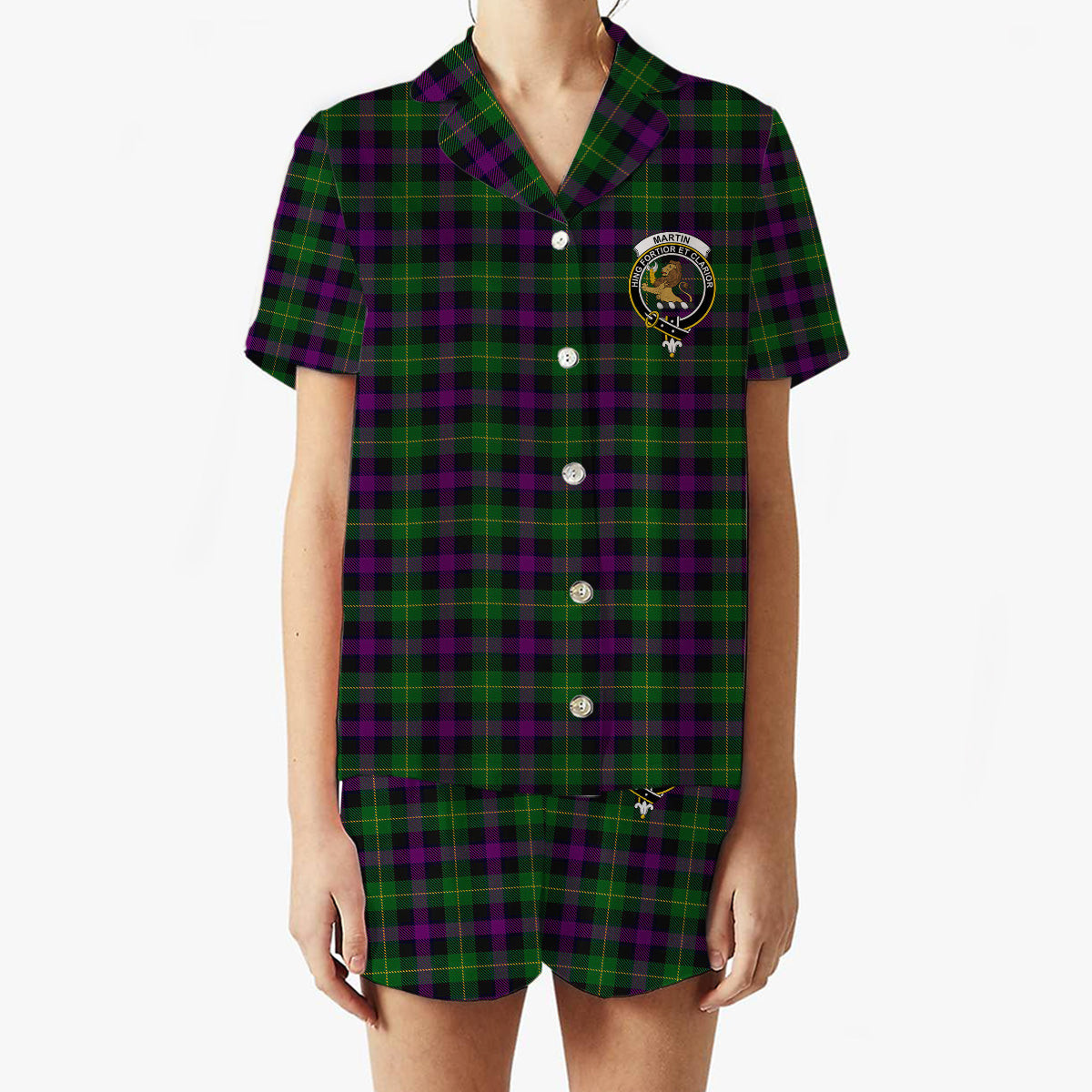 ScotsTee Shop Scottish Martin Hunting Crest Women's Short Sleeve Short Set Tartan Pyjama Set