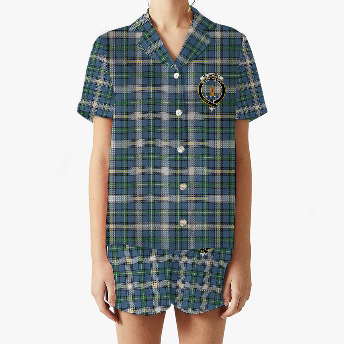 ScotsTee Shop Scottish McDowell Modern Crest Women's Short Sleeve Short Set Tartan Pyjama Set