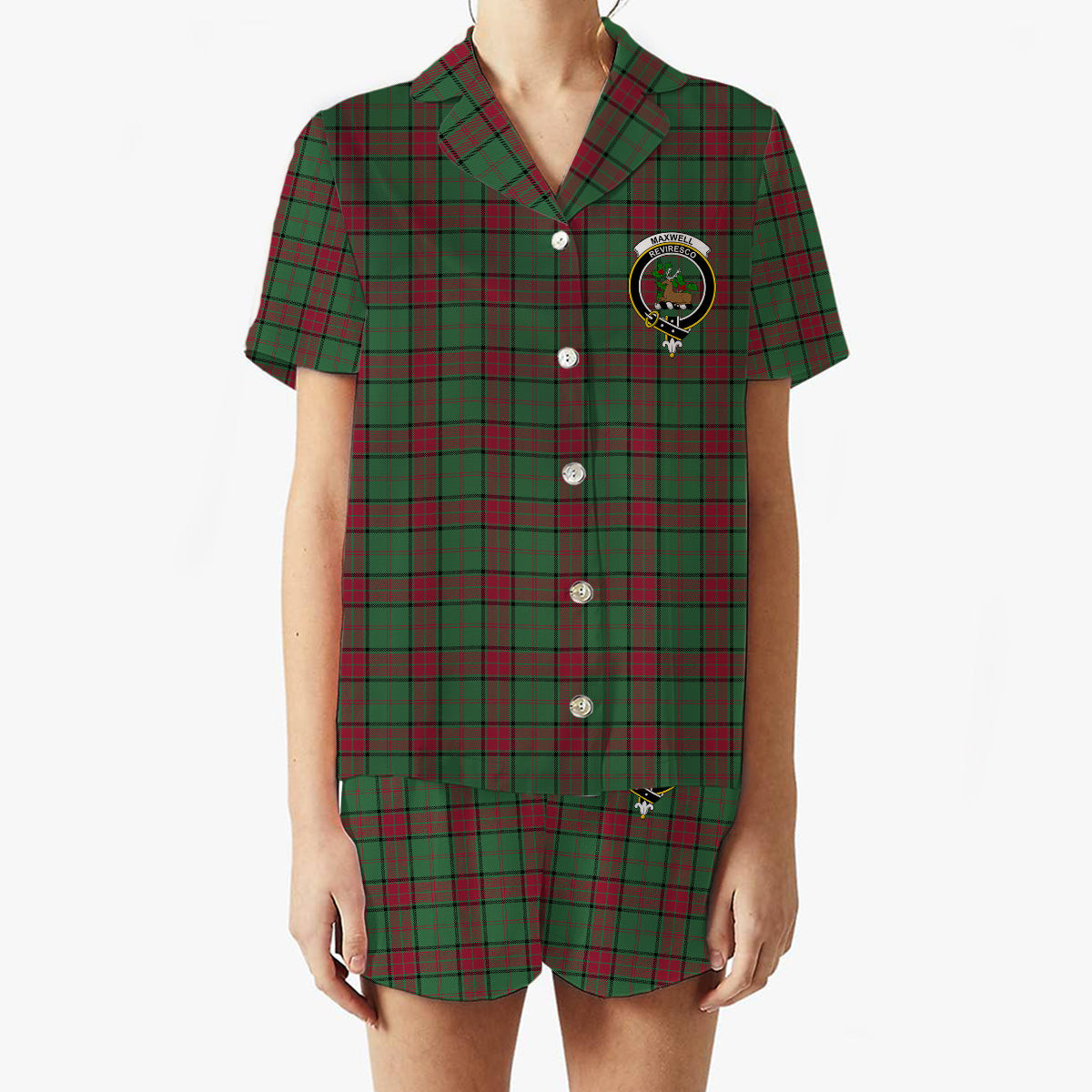 ScotsTee Shop Scottish Maxwell Hunting Modern Crest Women's Short Sleeve Short Set Tartan Pyjama Set