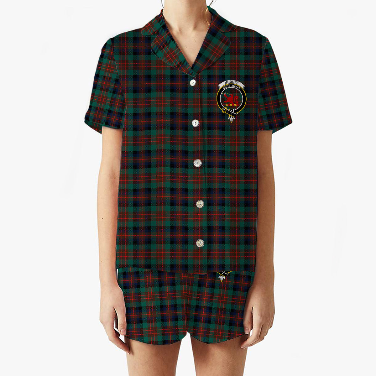 ScotsTee Shop Scottish McDuff Hunting Modern Crest Women's Short Sleeve Short Set Tartan Pyjama Set