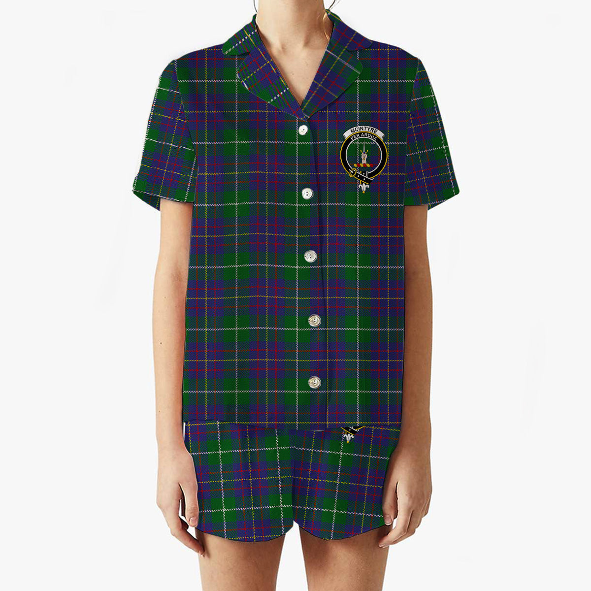 ScotsTee Shop Scottish McIntyre Inglis Crest Women's Short Sleeve Short Set Tartan Pyjama Set