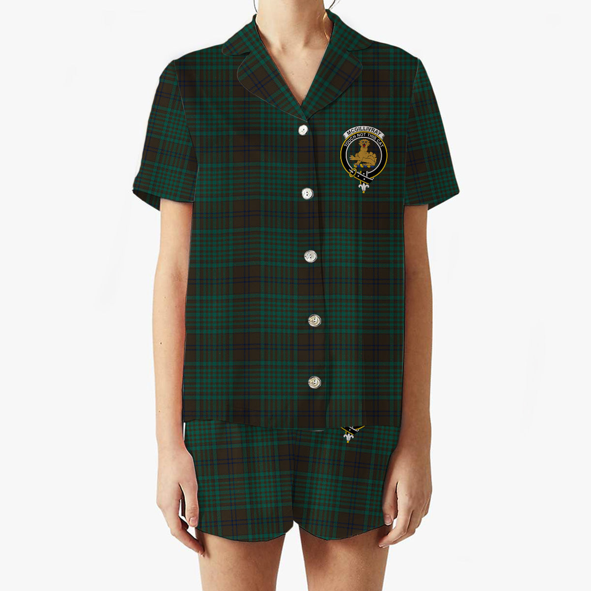 ScotsTee Shop Scottish McGillivray Hunting Modern Crest Women's Short Sleeve Short Set Tartan Pyjama Set