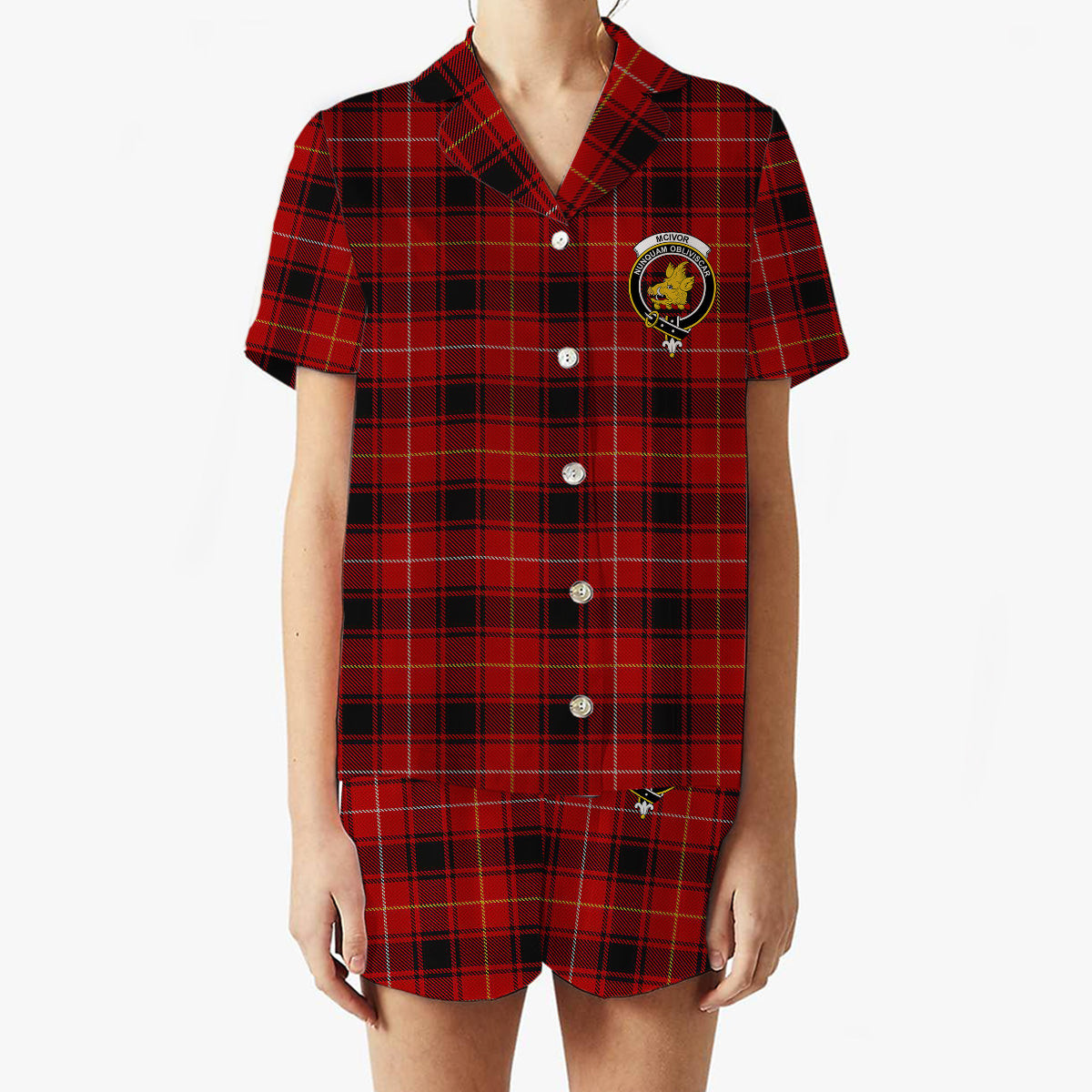 ScotsTee Shop Scottish McIvor Modern Crest Women's Short Sleeve Short Set Tartan Pyjama Set