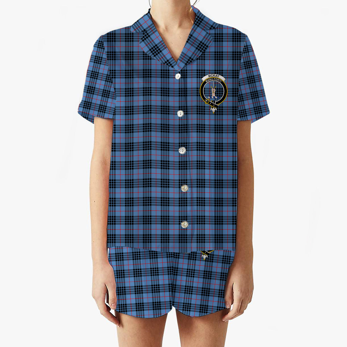 ScotsTee Shop Scottish McKay Blue Crest Women's Short Sleeve Short Set Tartan Pyjama Set