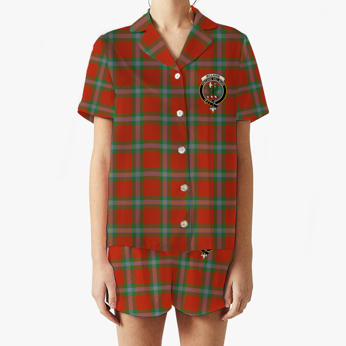 ScotsTee Shop Scottish McLaine of Loch Buie Ancient Crest Women's Short Sleeve Short Set Tartan Pyjama Set
