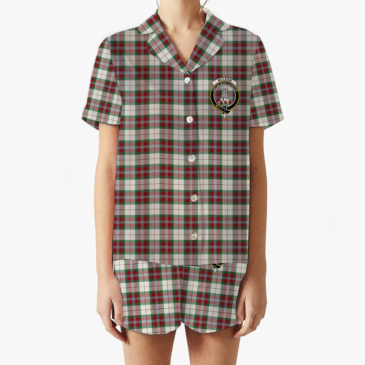 ScotsTee Shop Scottish McLean Dress Ancient Crest Women's Short Sleeve Short Set Tartan Pyjama Set
