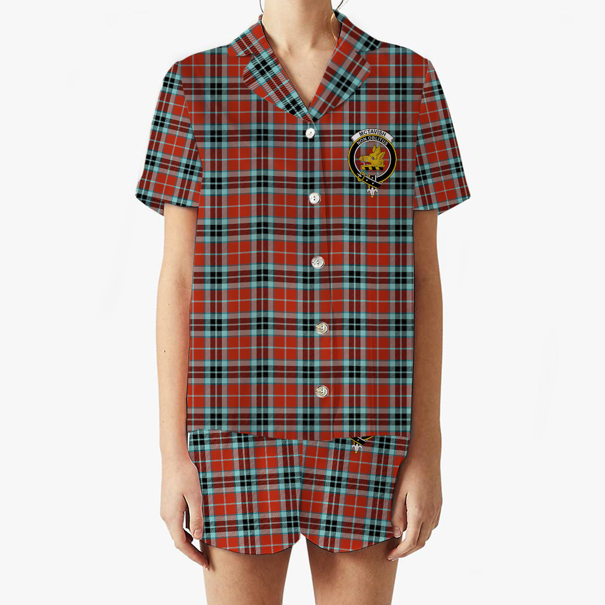 ScotsTee Shop Scottish McTavish Ancient Crest Women's Short Sleeve Short Set Tartan Pyjama Set