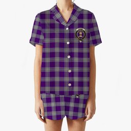 ScotsTee Shop Scottish Menzies Mauve and White Crest Women's Short Sleeve Short Set Tartan Pyjama Set