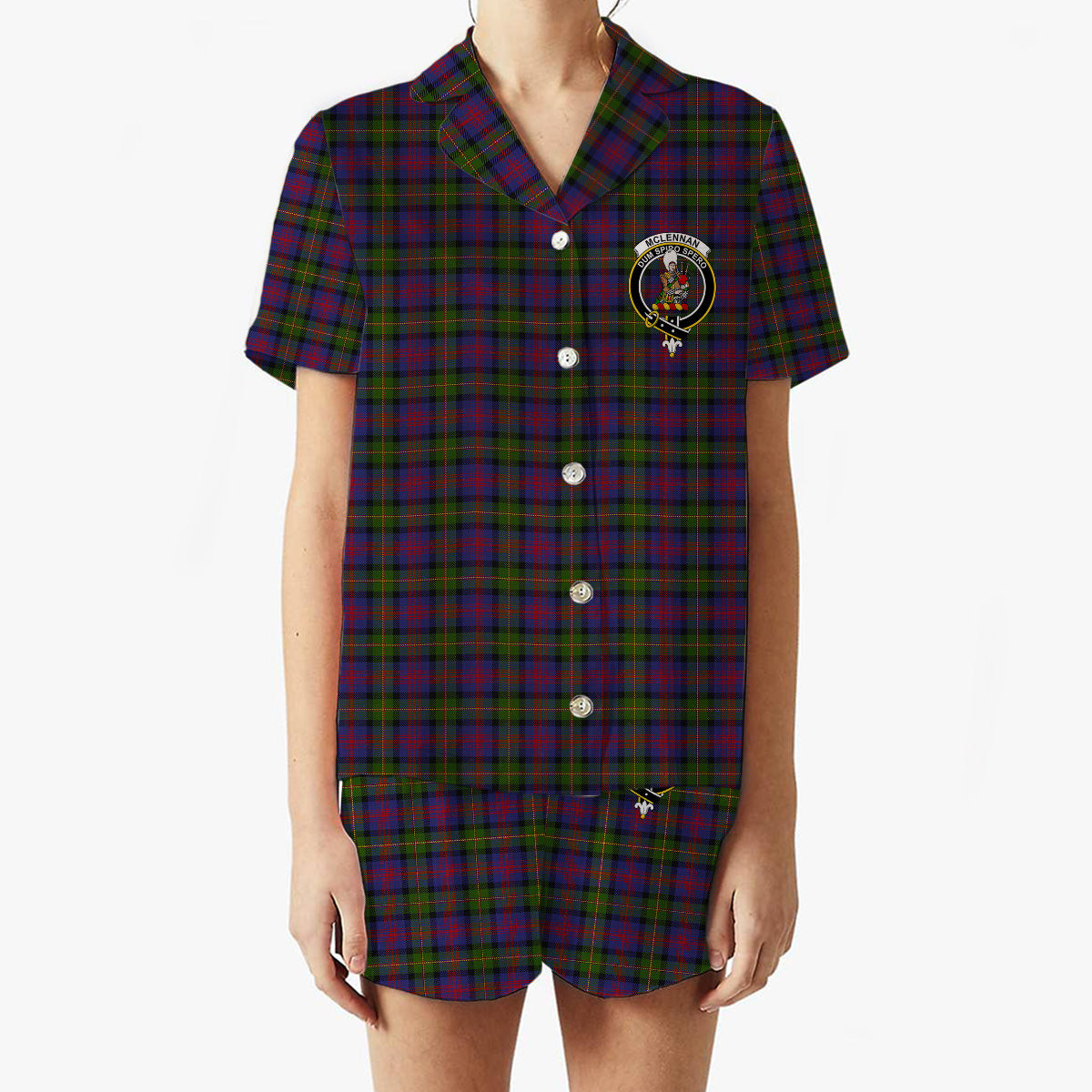 ScotsTee Shop Scottish McLennan Crest Women's Short Sleeve Short Set Tartan Pyjama Set