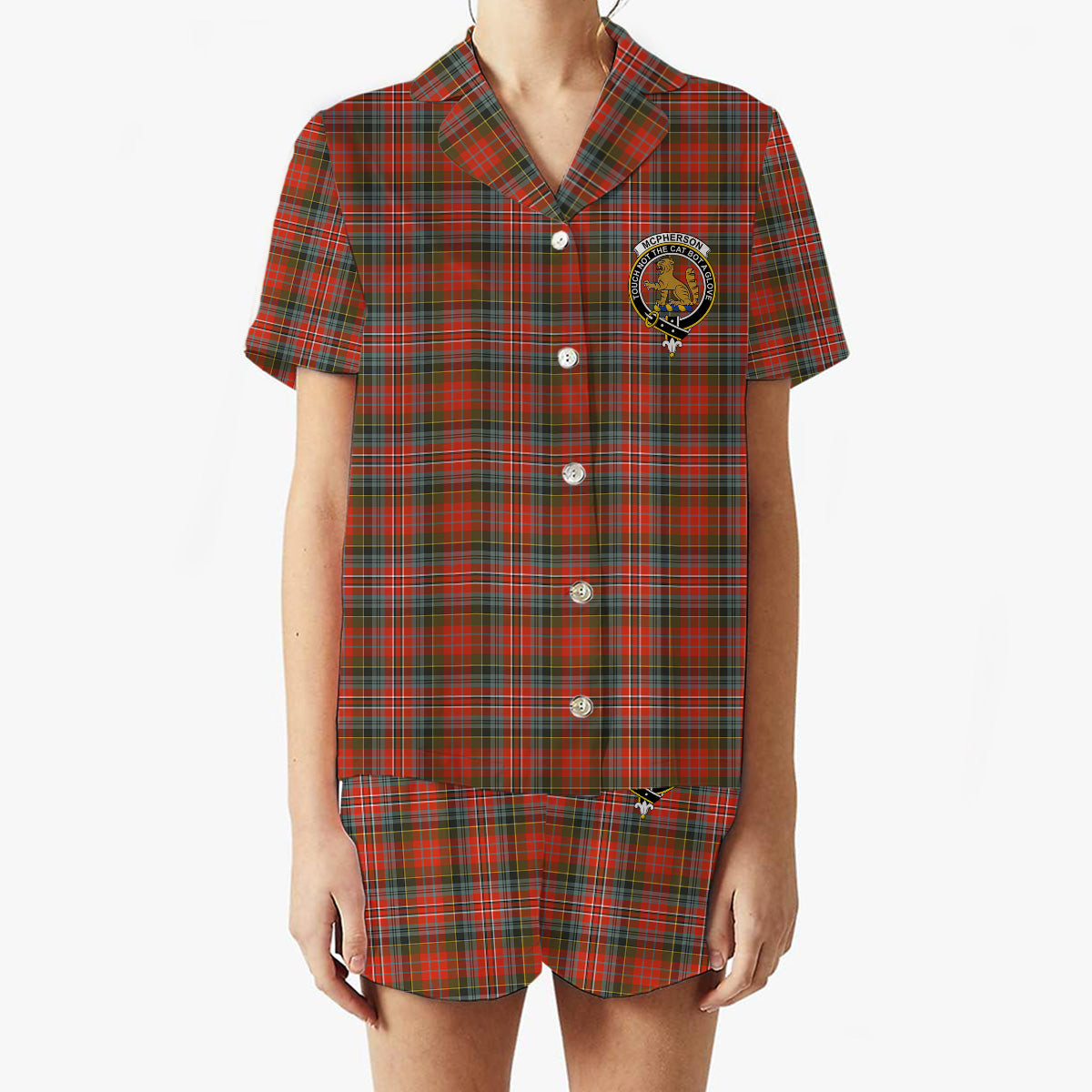 ScotsTee Shop Scottish McPherson Weathered Crest Women's Short Sleeve Short Set Tartan Pyjama Set