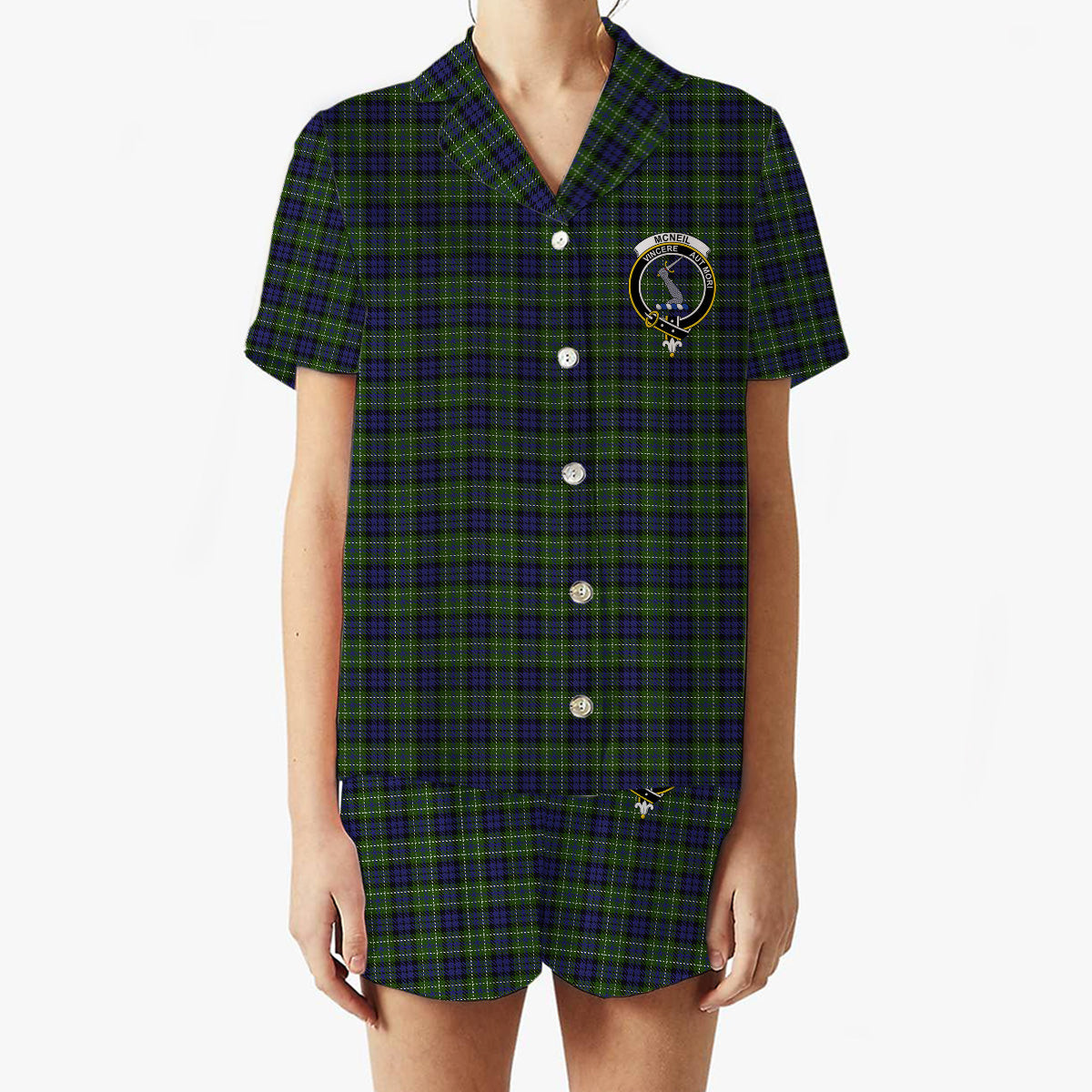 ScotsTee Shop Scottish McNeil of Colonsay Crest Women's Short Sleeve Short Set Tartan Pyjama Set