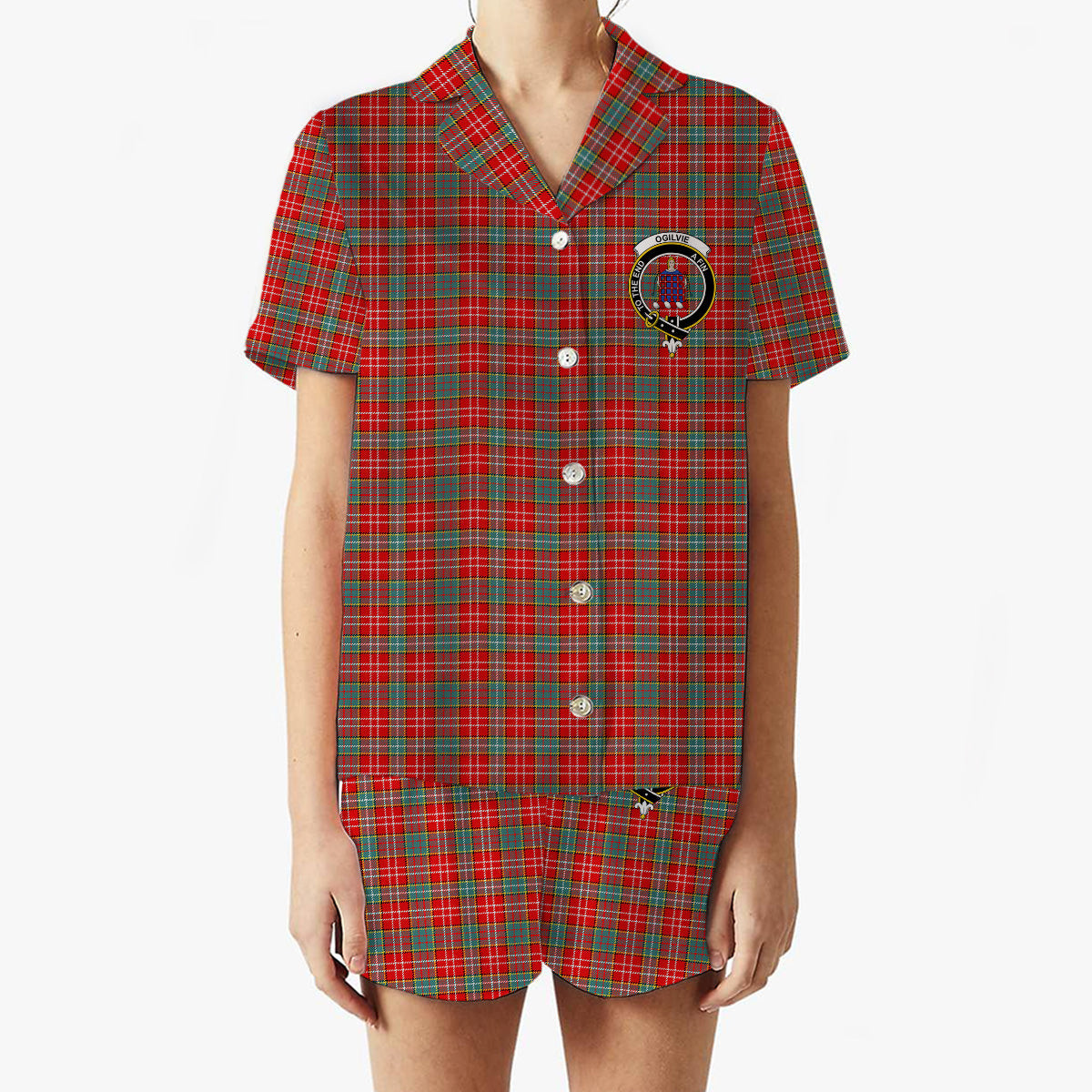 ScotsTee Shop Scottish Ogilvie (Ogilvy) Modern Crest Women's Short Sleeve Short Set Tartan Pyjama Set