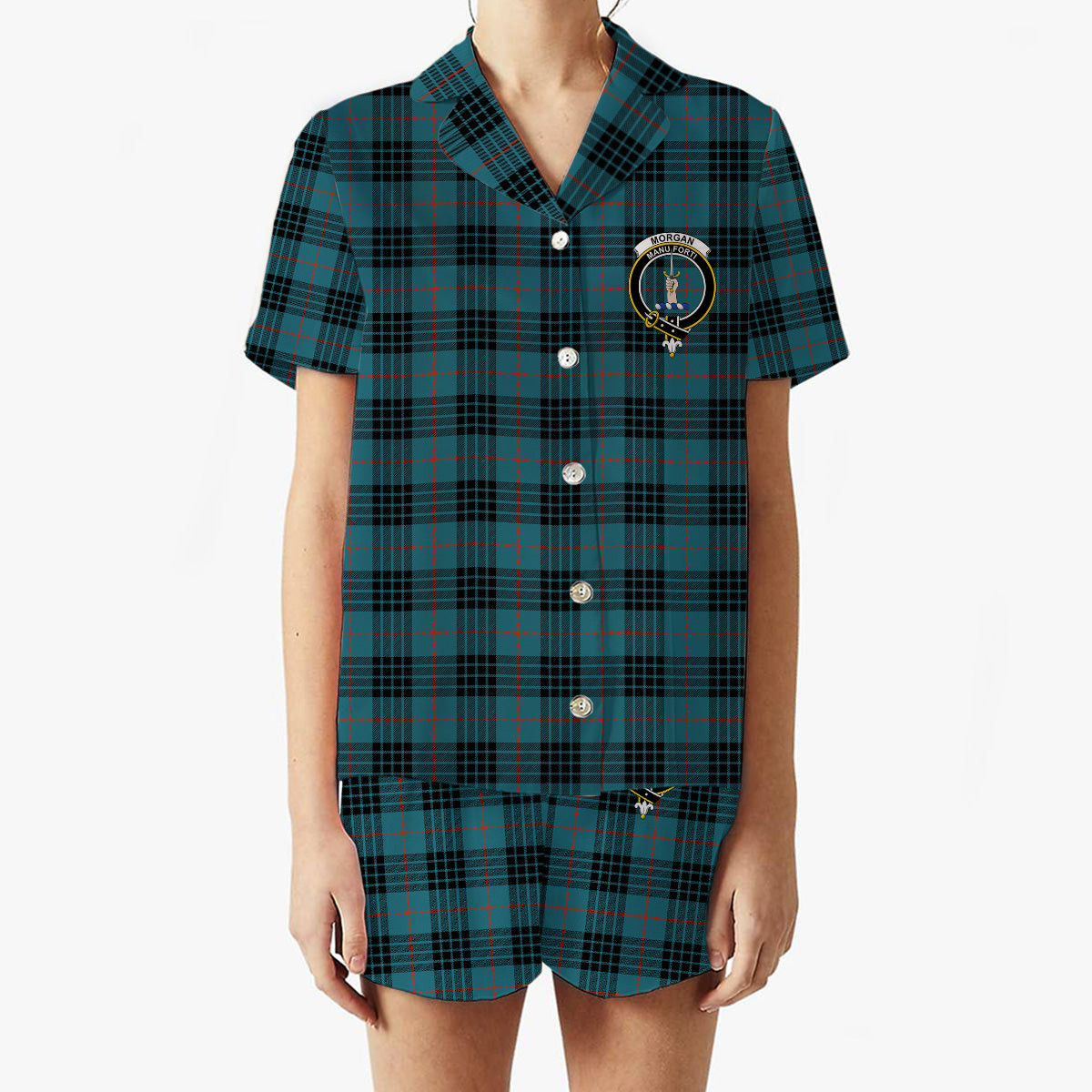 ScotsTee Shop Scottish Morgan Ancient Crest Women's Short Sleeve Short Set Tartan Pyjama Set