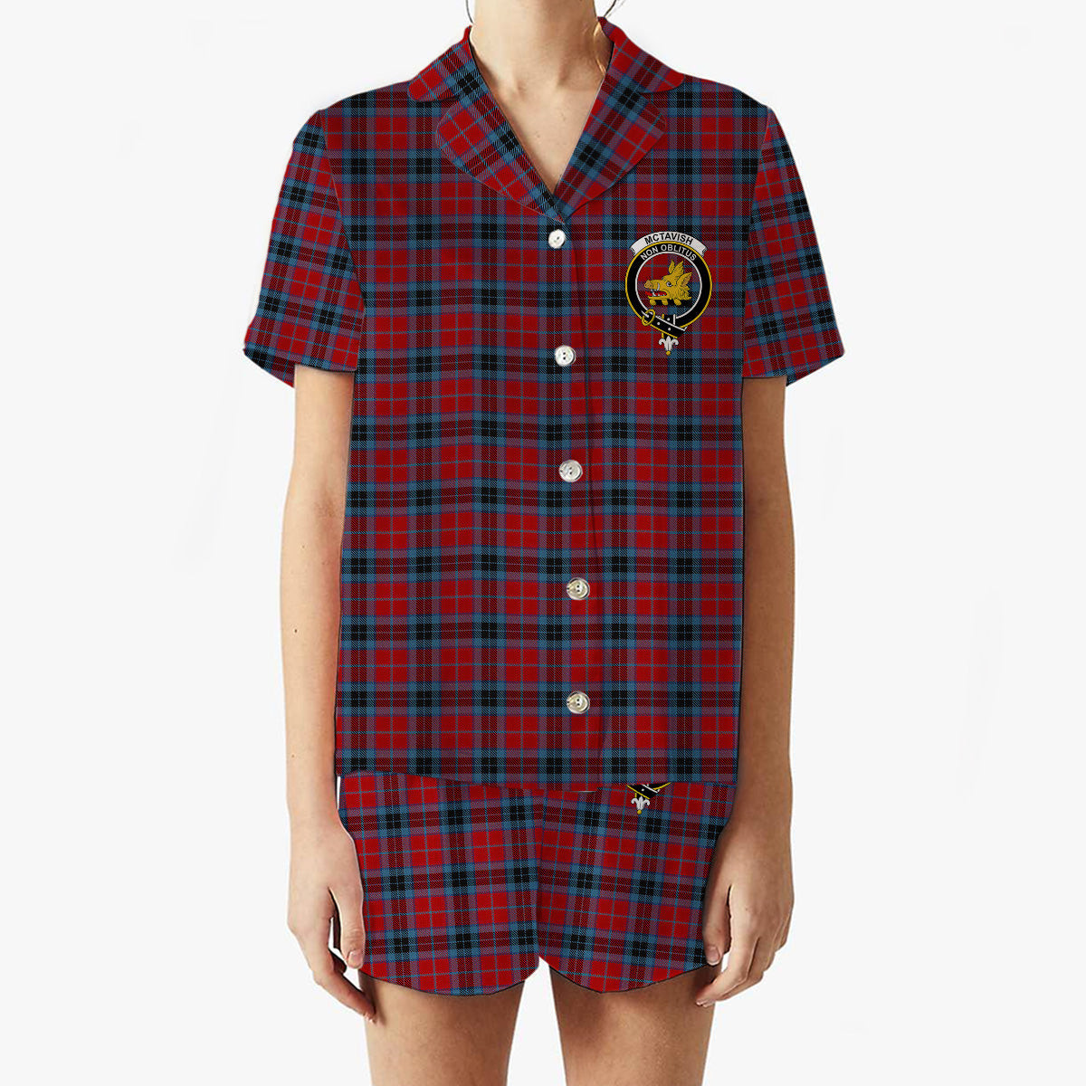 ScotsTee Shop Scottish McTavish Crest Women's Short Sleeve Short Set Tartan Pyjama Set
