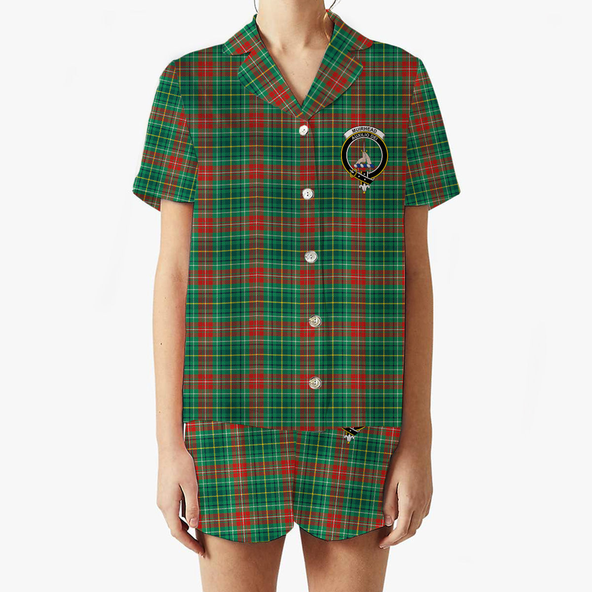 ScotsTee Shop Scottish Muirhead Modern Crest Women's Short Sleeve Short Set Tartan Pyjama Set