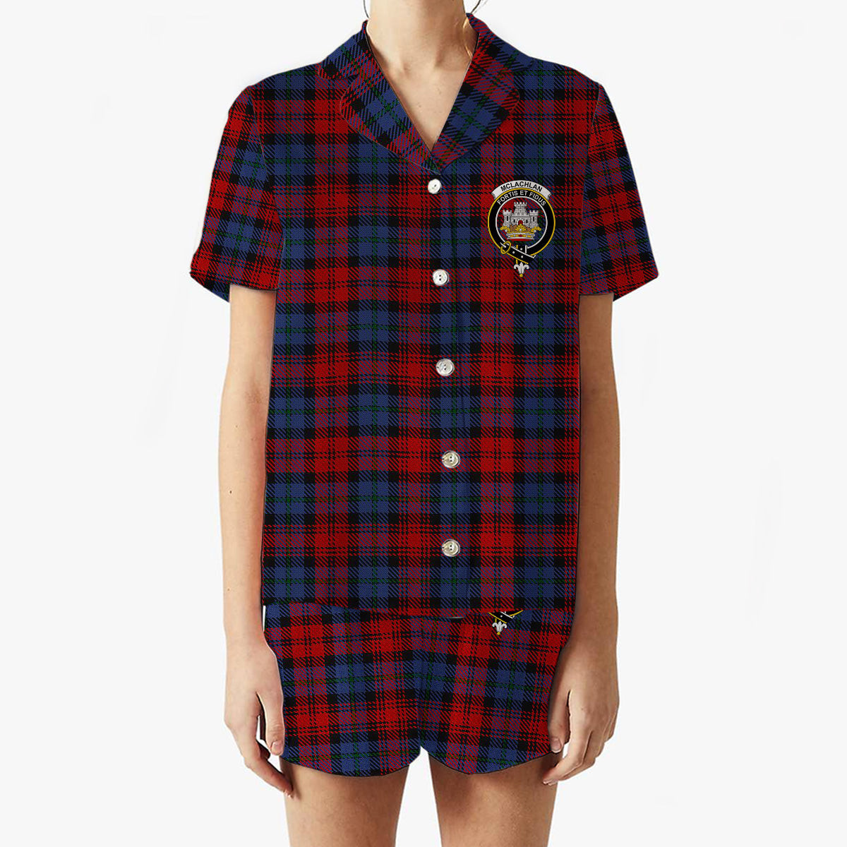 ScotsTee Shop Scottish McLachlan Modern Crest Women's Short Sleeve Short Set Tartan Pyjama Set