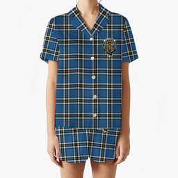 ScotsTee Shop Scottish McThomas Blue Modern Crest Women's Short Sleeve Short Set Tartan Pyjama Set