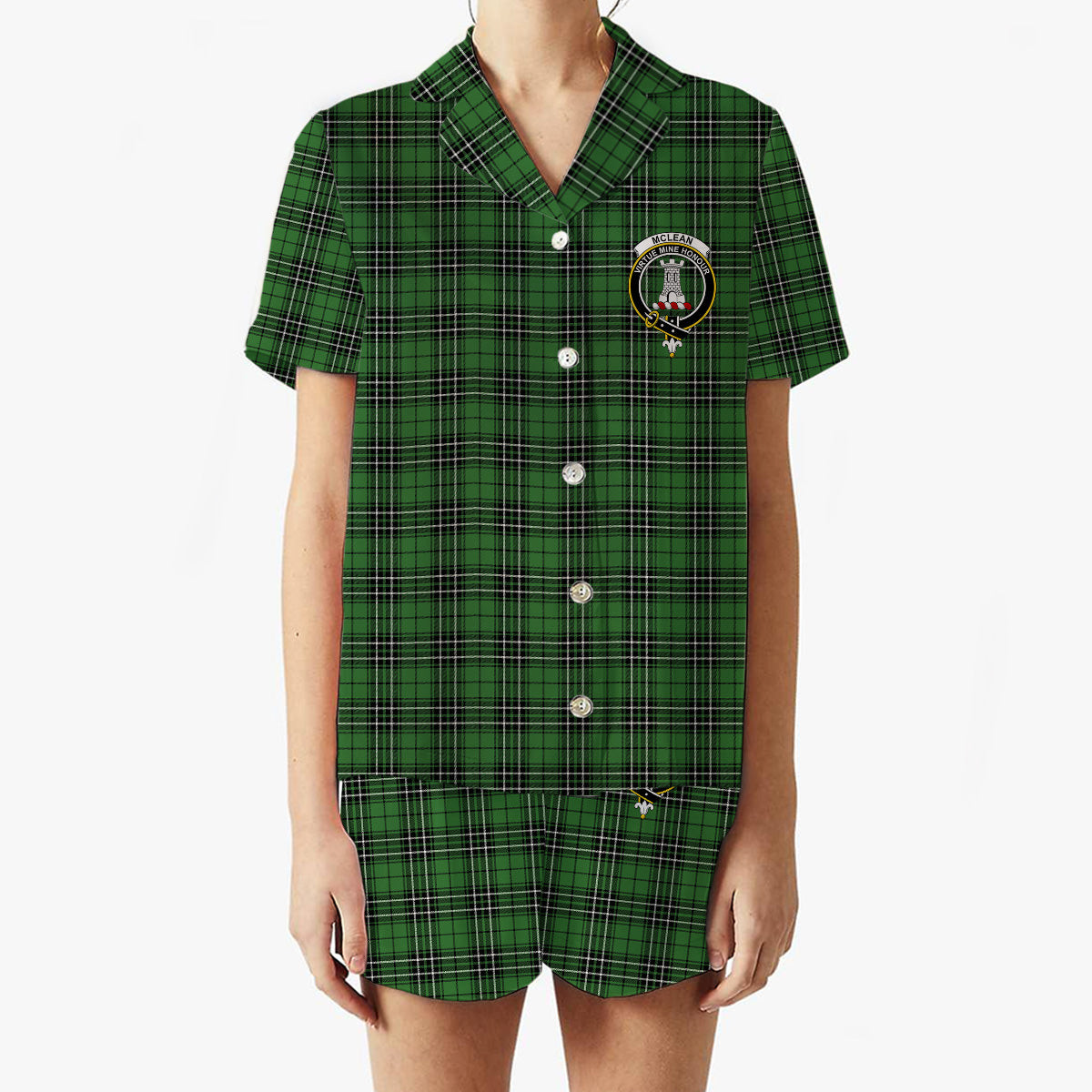 ScotsTee Shop Scottish McLean of Duart Hunting Ancient Crest Women's Short Sleeve Short Set Tartan Pyjama Set